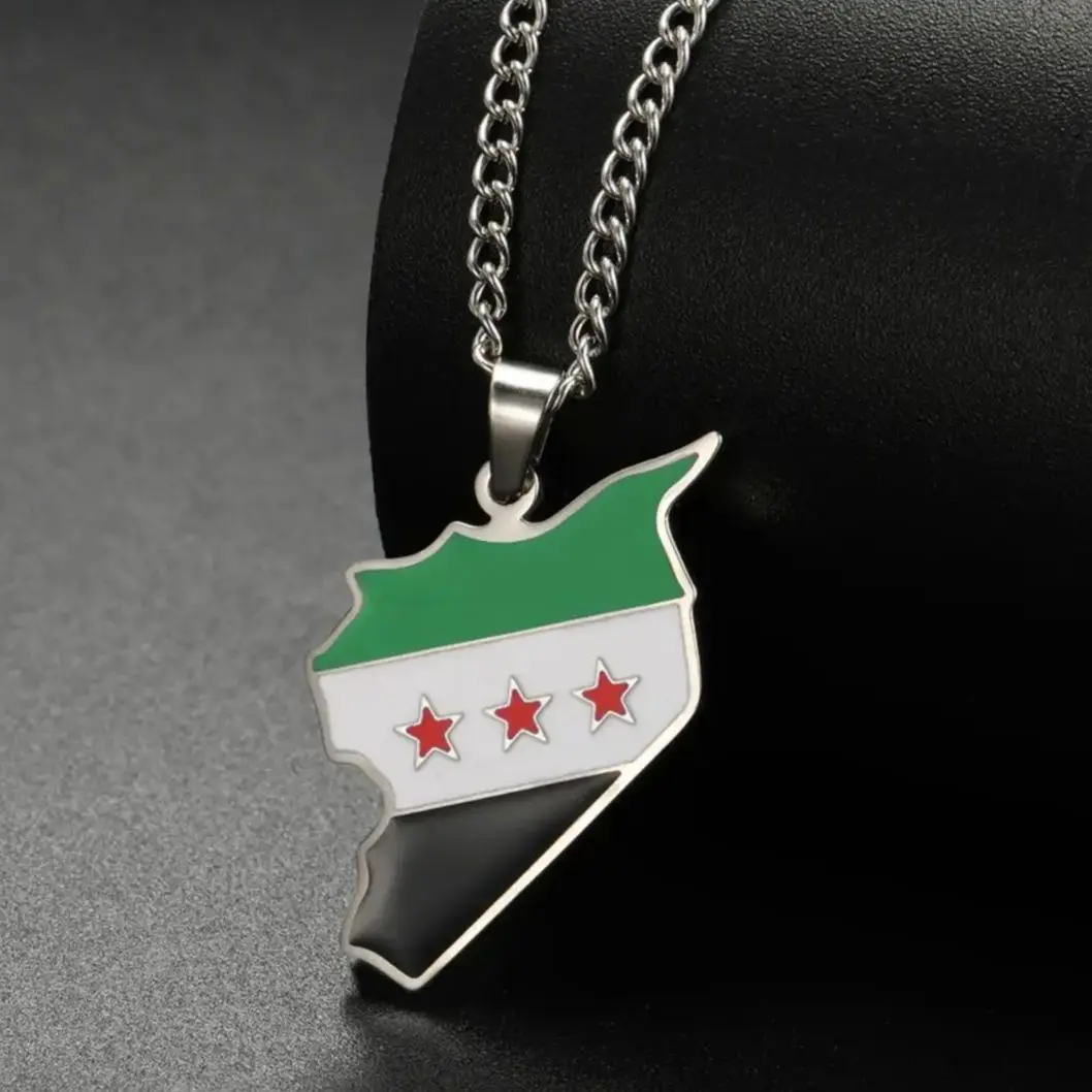 LIKGREAT Trendy Syria Map Flag Pendant Necklaces Stainless Steel Syrians Map Hiphop Jewelry Gift for Women Men view 6
