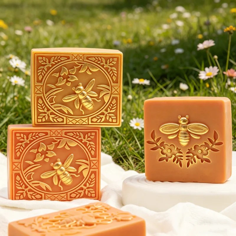 

2 Styles Vintage Floral Bee Square Silicone Soap Molds Intricate Honey Bee Botanical Relief Patterns Soft Resin Candle Mold Deco