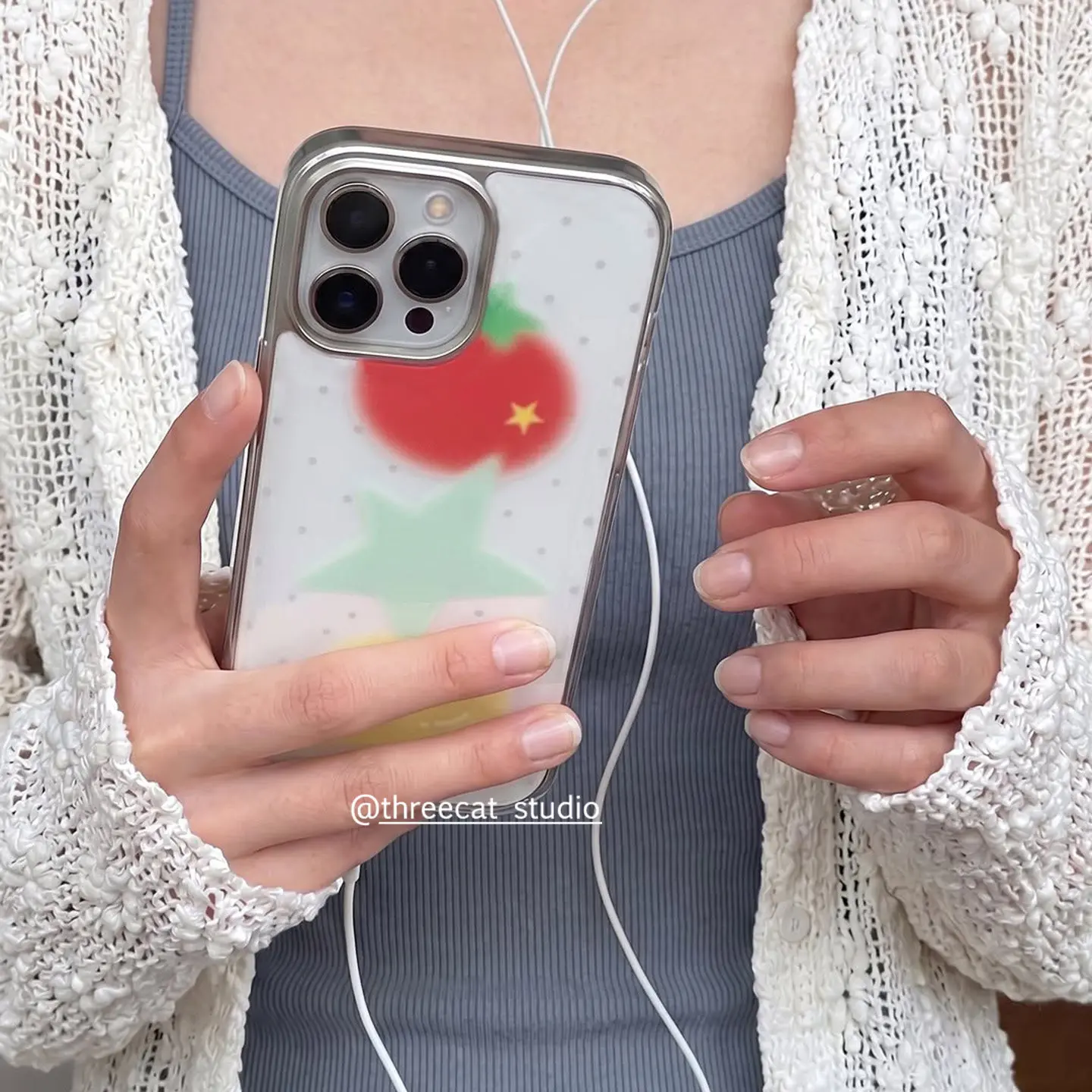 Korean Halation Tomato Lemon Star Electroplated Drip Glue Phone Case For iPhone 17 Air 16 Pro Max 15 14 Plus 13 12 11 Back Cover view 2