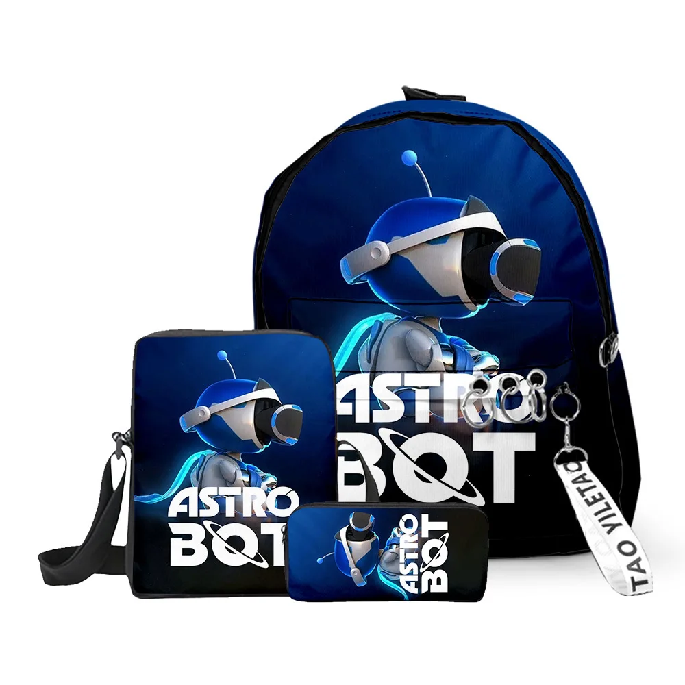 Hip Hop novedad juvenil astro bot impresión 3D 3 unids/set niños bolsas para alumnos llavero Mochila pequeña bolso de hombro estuche para lápices