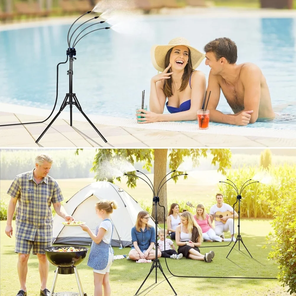 Poolside Misting Fan Outdoor Misting System For Hot Summer Days As Shown Four Bendable Spray Arms For Patio Cooling