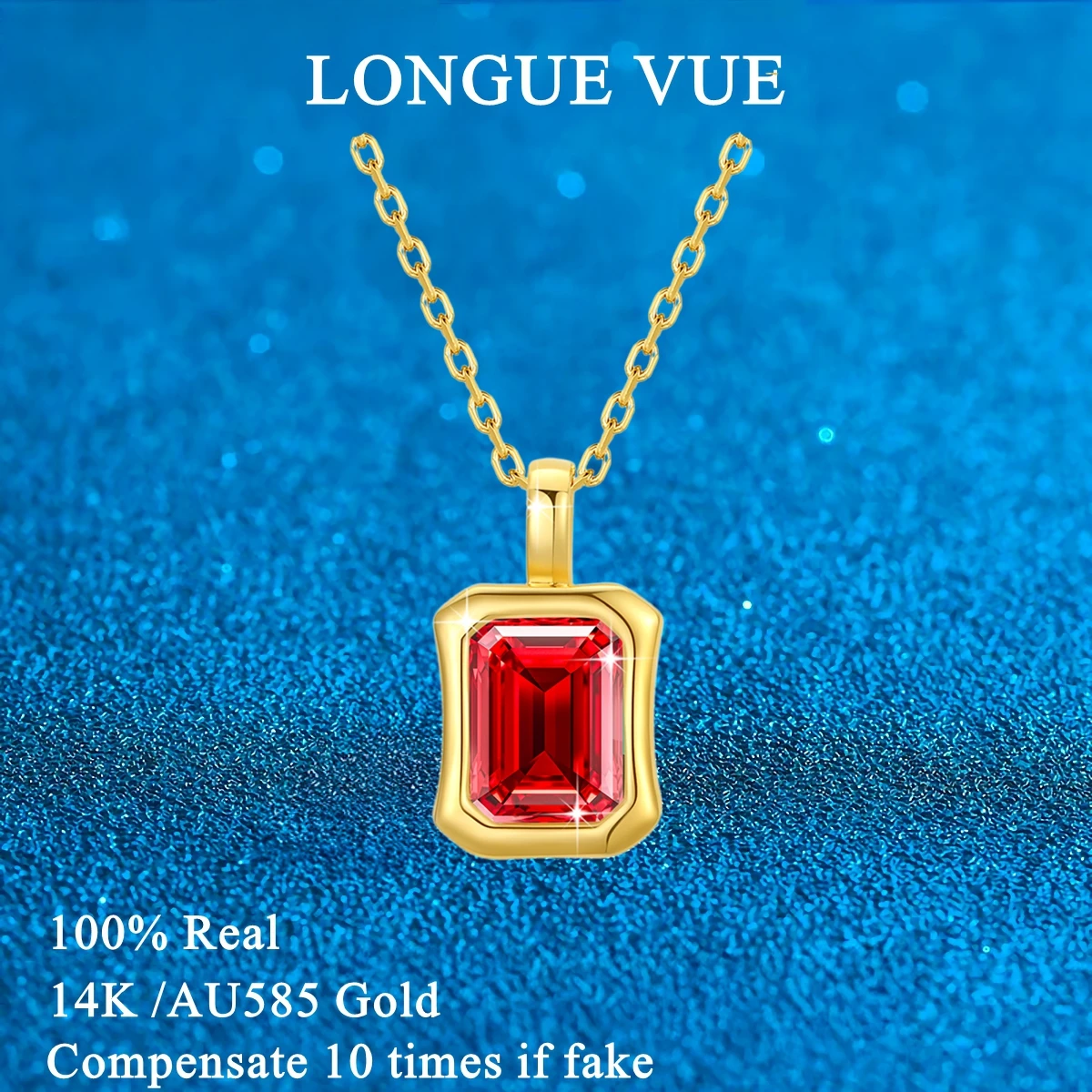 

Изумрудная огранка 14 К Муассанит ожерелья кулон 6*8 мм 2 карата прямоугольное красное корундовое циркониевое ожерелье подвески для женщин помолвка