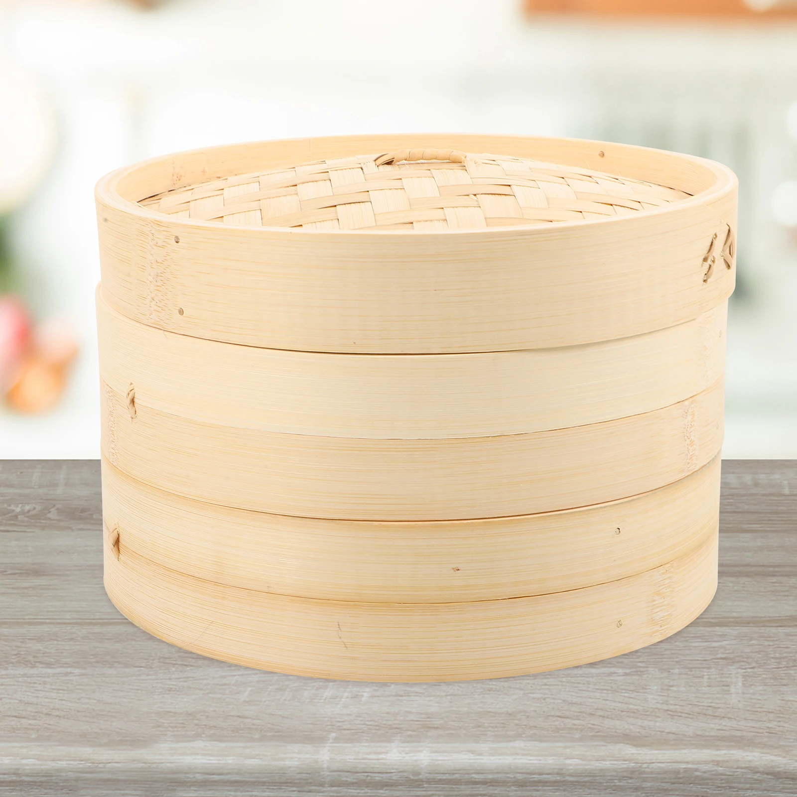 

1Set Bamboo Steamer Basket 2-Tier Kitchen Cooking Tool Food Steamer Lid Dumpling Bun Fish Vegetable Steaming Basket