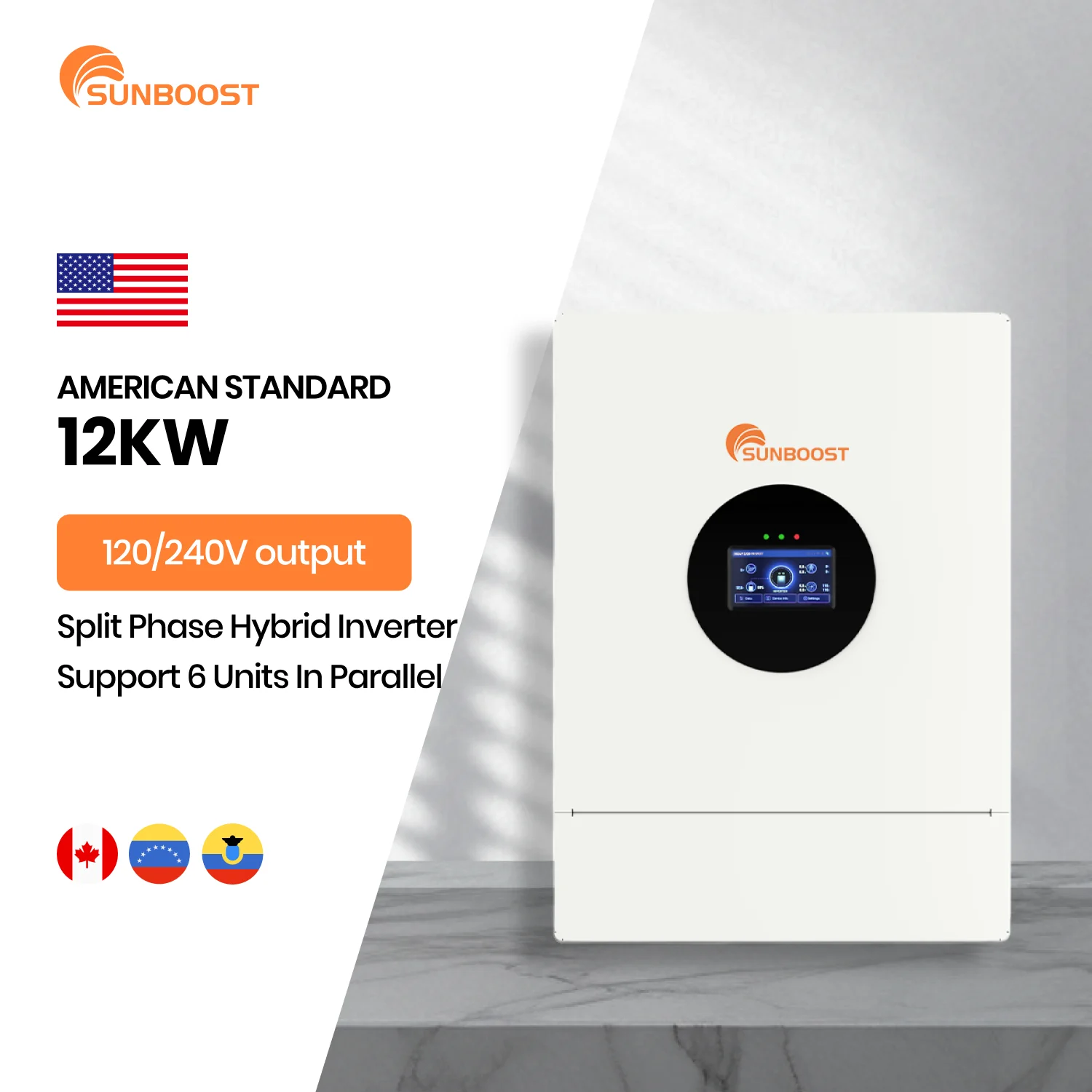Sunboost Split Phase 10KW 12kw Hybrid Solar Inverter 48VDC 120VAC/240VAC Output 200A 2 MPPT Inverter 50Hz/60Hz Max.Support 9 Unit Parallel Power Energy Solar Inverter for Home Use Energy System