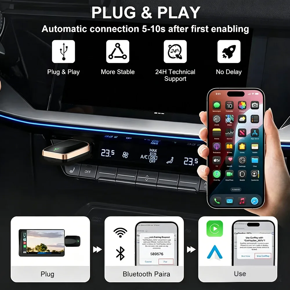 New Super Mini Carplay AI Box Wired to Wireless CarPlay/Android Auto 2in1 Box 5GHz WiFi5 for 99% Original Wired CarPlay/Auto Car