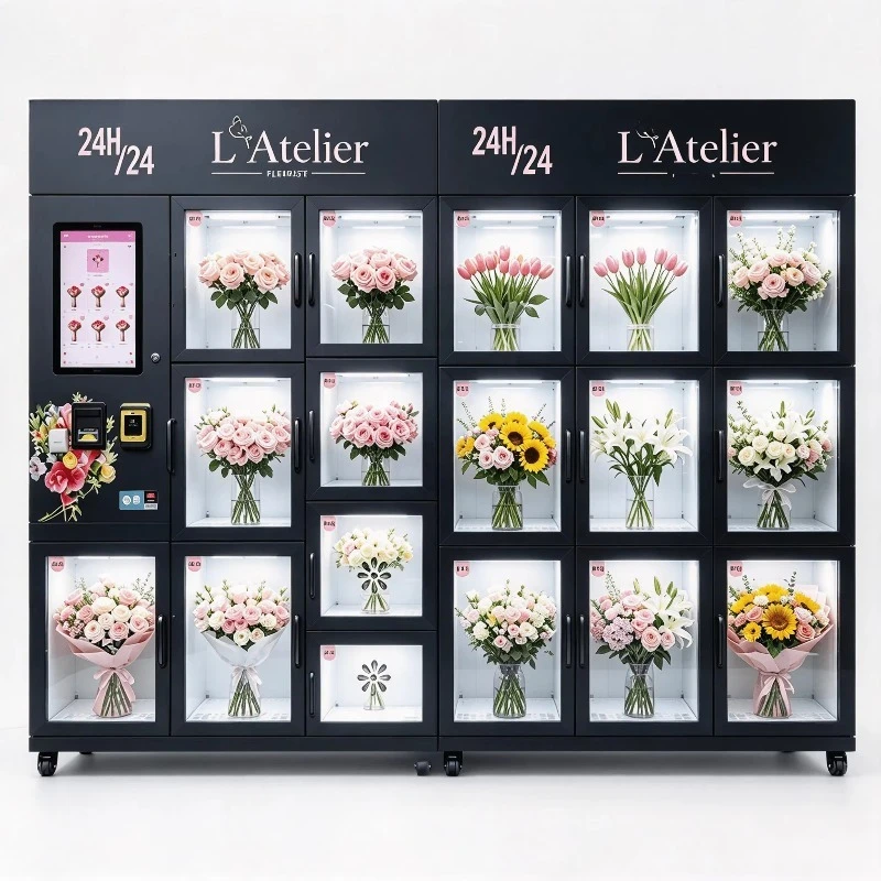 OEM 24 Locker Smart Flower Fridge Display Cooler Anti-fog Heated Glass Large Capacity Equipped with  Refrigerated / Heating
