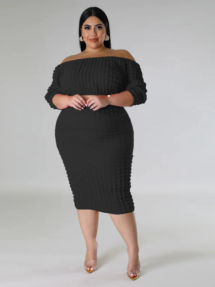 Wmstar Plus Size Dress Sets Womens Clothing Two Piece Set Crop Office Top Skirts Summer New In Outfits Wholesale Dropshipping