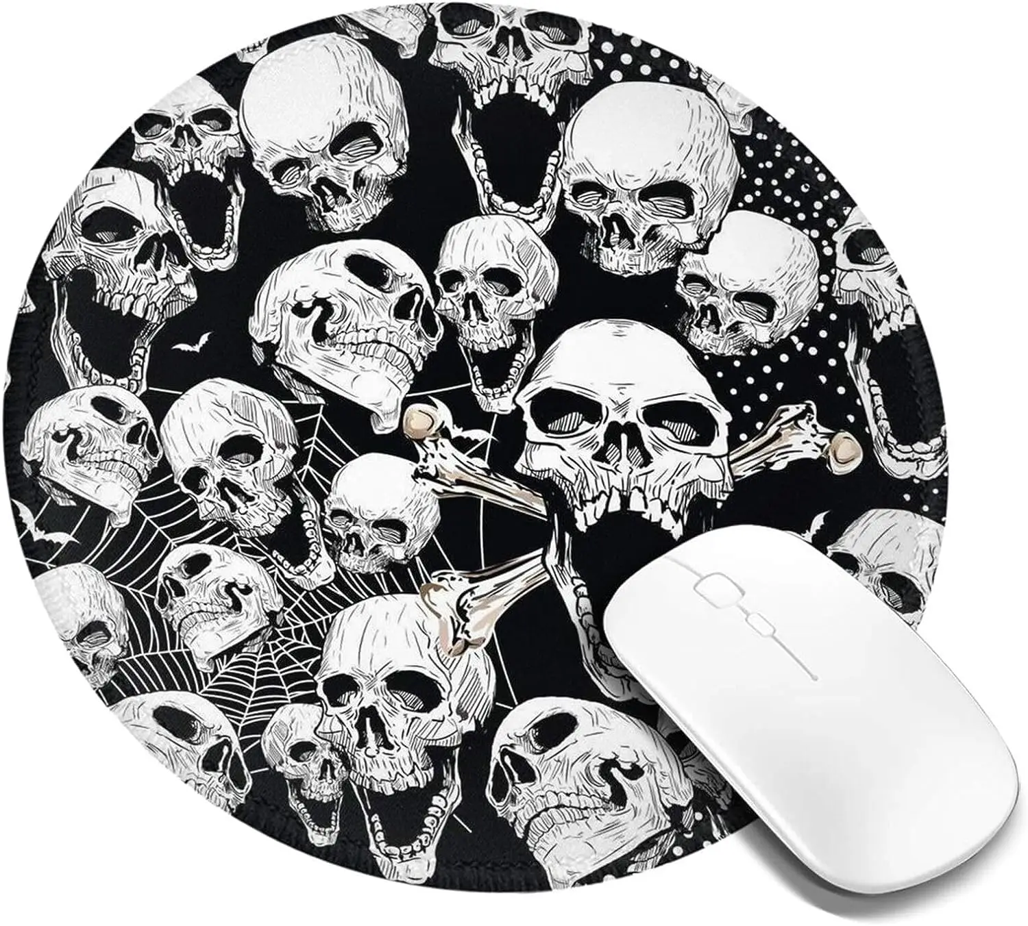 Impermeável Round Mouse Pad com crânio e sorriso Grim, borracha antiderrapante Mousepad, trabalho de escritório, presentes em casa, laptop, computador, 7,9x7,9 polegadas