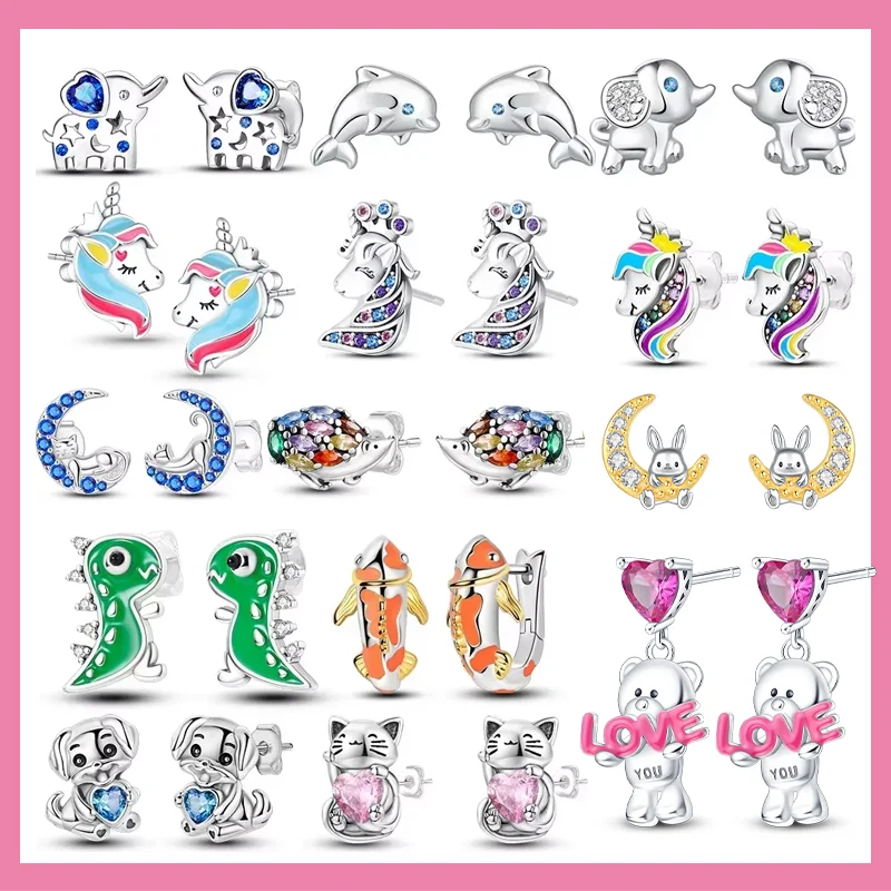 Orecchini in argento sterling 925 con animali, unicorno, dinosauro, elefante, orecchini di lusso, delicati, per donne, ragazza, compleanno, gioielleria raffinata