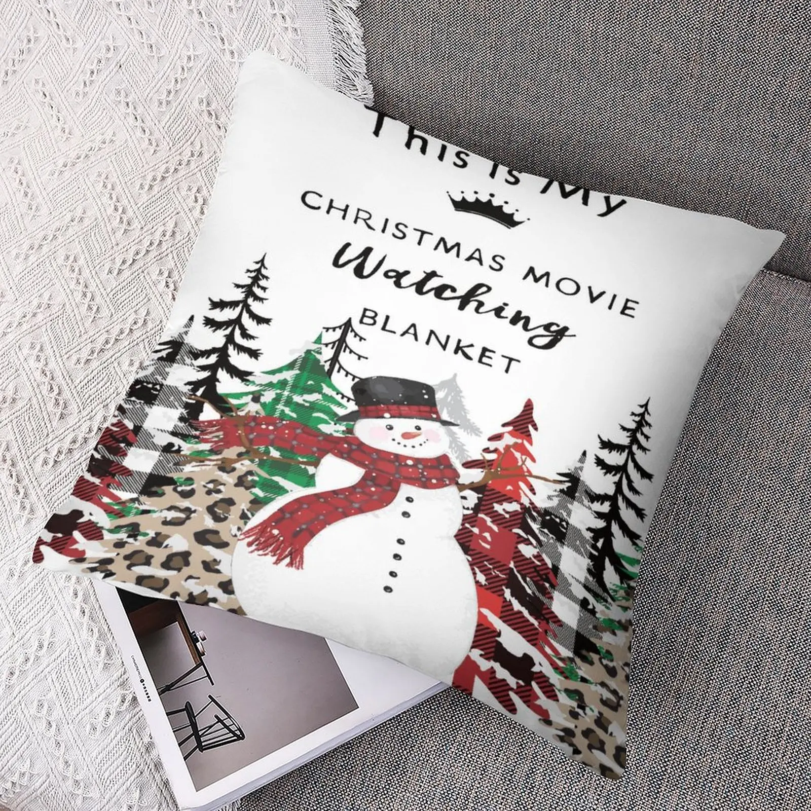 Merry Christmas Polyester Pillow Covers One-sided Printing  Snowman Merry Christmas Pillows, 18x18 Inch Winter for Livingroom