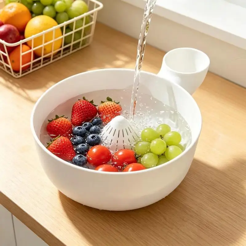 1PC Swirling Berry Washing Bowl, Self-Spinning Fruit & Vegetable Washer With Drain 360° Vortex Cleaning Kitchen Colander Tool