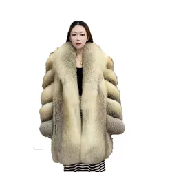 Golden Island Fox Cross Fox Women's Fur Coat Real Fox Fur Coat Whole Fox Skin Cut and Made