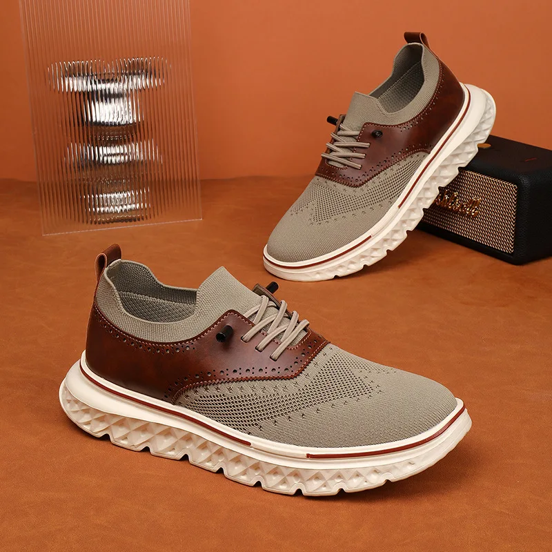 New Men Woven Sneakers Light Soft Sole Shoes Breathable Mesh Knit Trainers Large Sizes Daily Wear Versatile Sports Mens Shoes