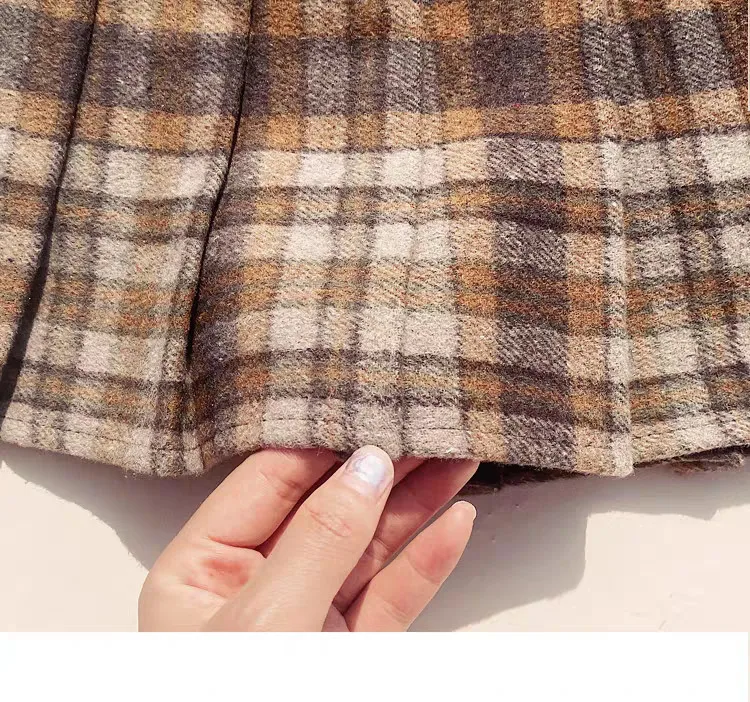 Plaid Woolen Pleated Skirts for Women Spring Fall High Waist Preppy Warm Mini Skirts Lady Fashion All-Match A Line Kawaii Skirt