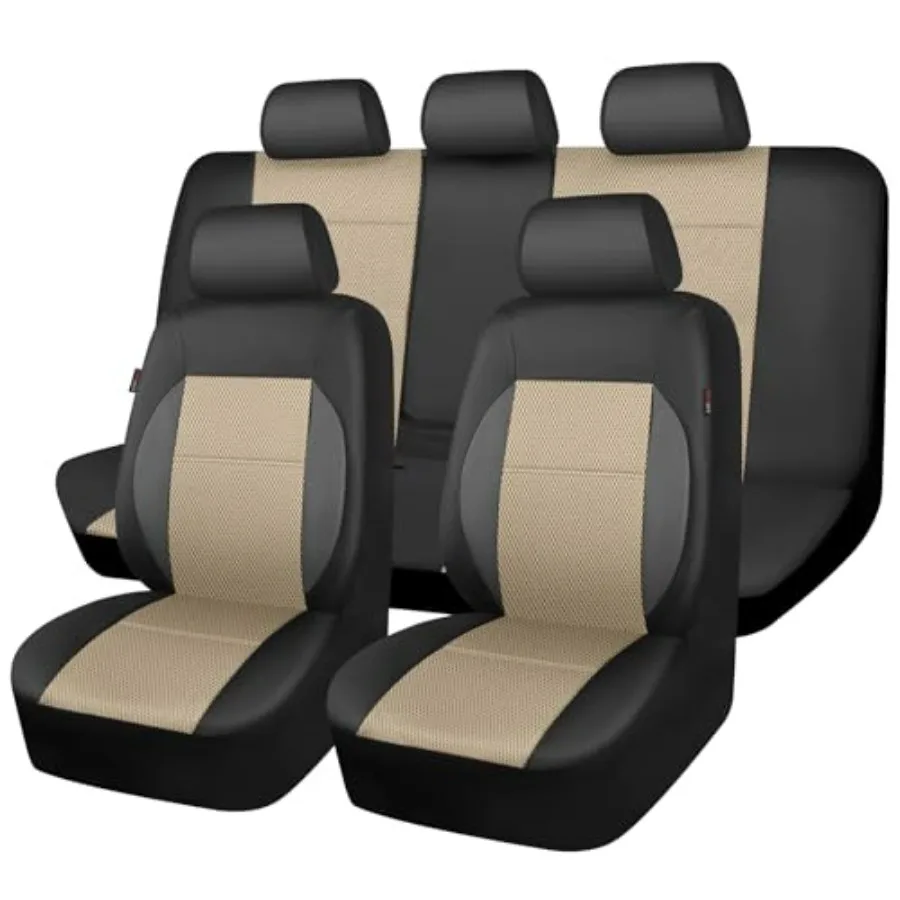 

Leather Seat Covers Breathable Air Mesh Car Seat Cover Full Set Super 5mm Sponge Inside Airbag Compatible Universal Automotive
