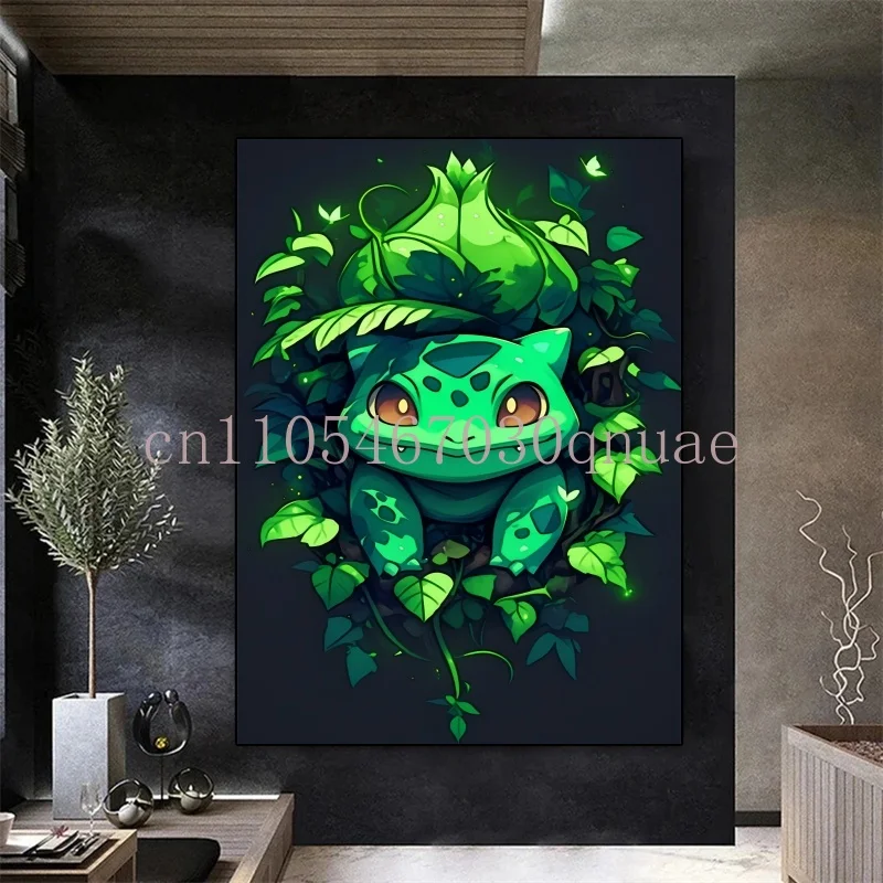 Kanvas Pokemon Anime Periferal Bulbasaur Poster Gambar Seni Cat Air Lukisan Kanvas untuk Hadiah Dekorasi Dinding Kamar Tidur Anak-anak