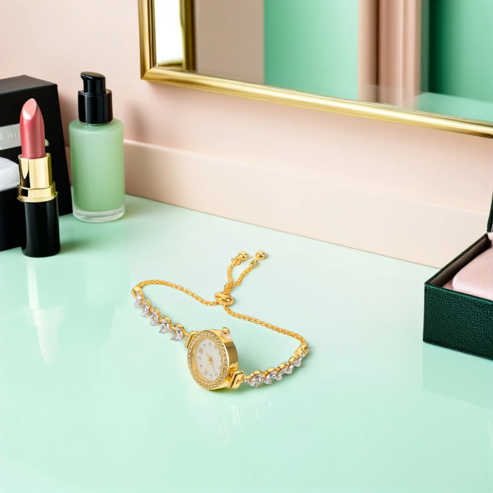 Femmes strass Bracelet montres petit cadran rond analogique Quartz robe élégante montre-Bracelet ajustement confortable Bracelet chaîne montres