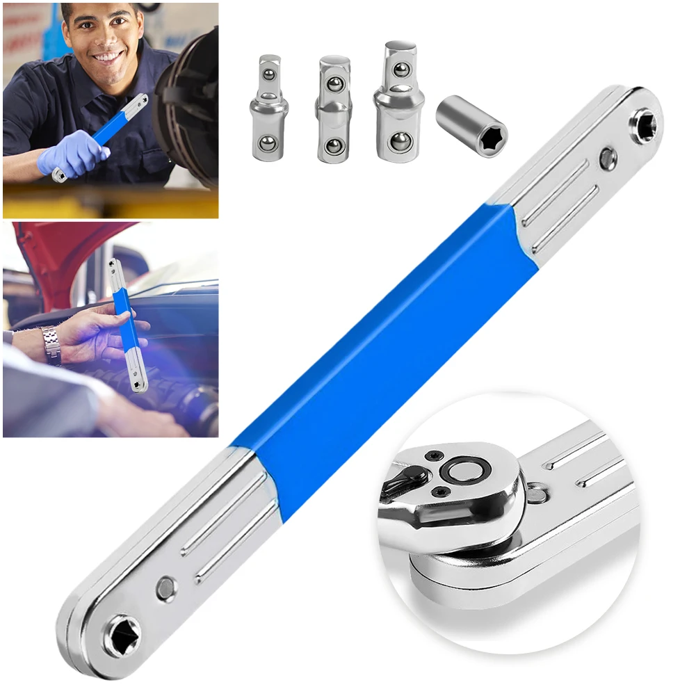 Impact Ready Offset Extension Wrench & 1/2 1/4 3/8inch Square Adapters Offset Ratchet Spanner Socket Wrench Tool for Small Place
