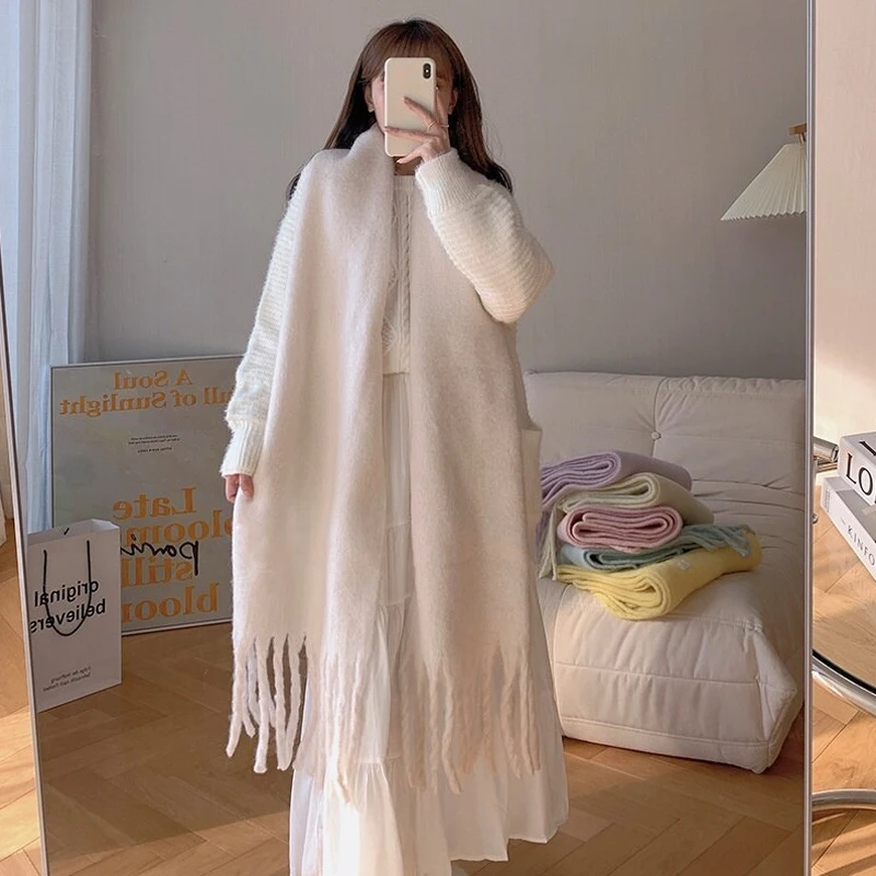 1 pz inverno tinta unita Cashmere nappa sciarpa avvolge per le donne ragazze all'aperto antivento termico tenere in caldo coperta sciarpe 230x45cm