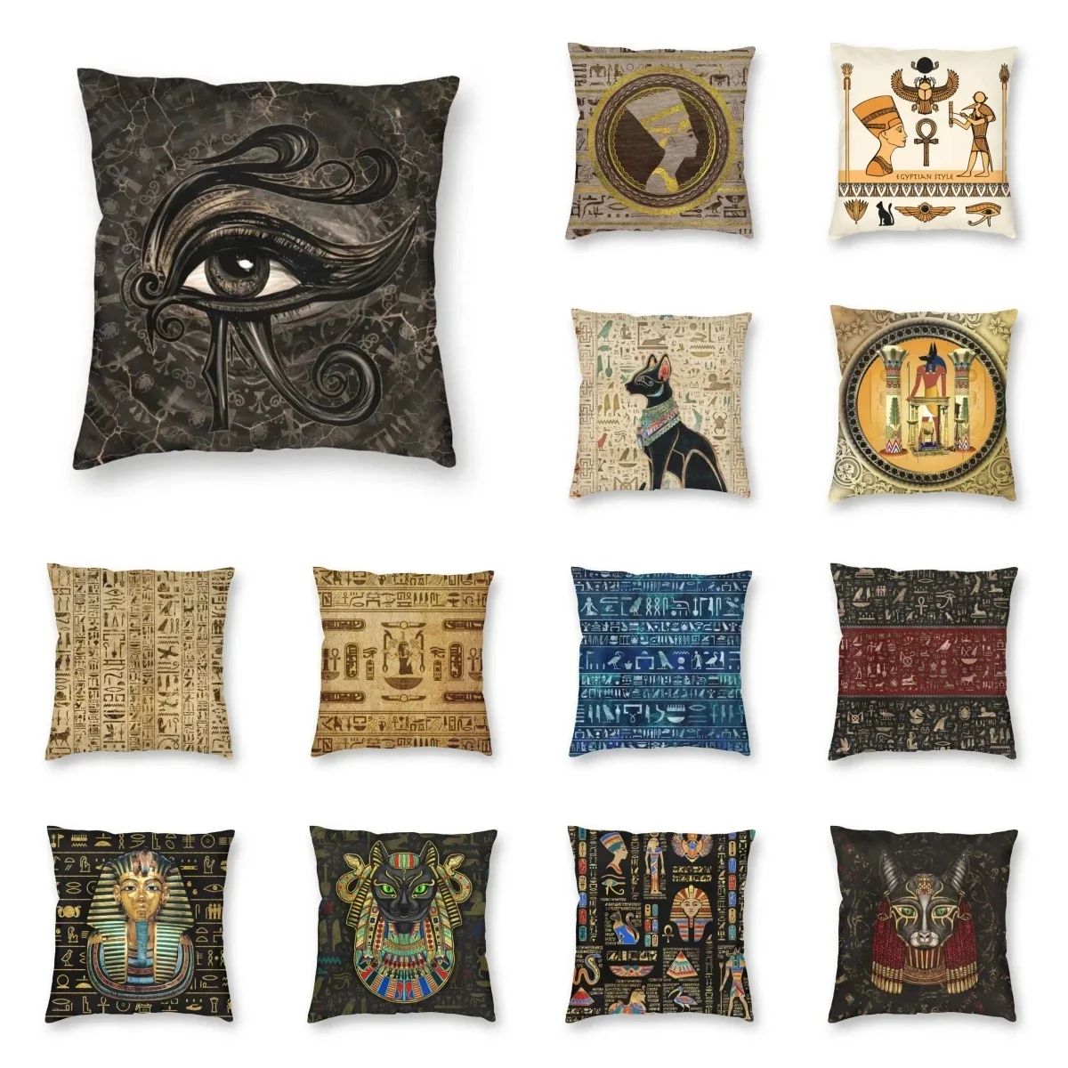 Ancient Egyptian Pharaoh Hieroglyphs Square Throw Pillow Case Home Decor 3D Two Side Print Egypt Culture Cushion Cover for Car