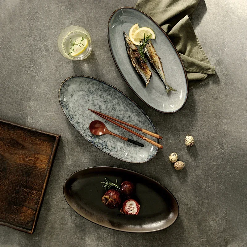 High-value creative Japanese fish plate new large oval high-end ceramic plate commercial household deep dish serving platter