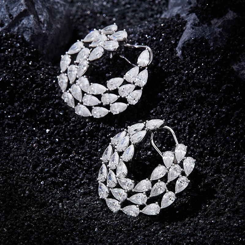 

Pave Hoop Earrings Moissanite Luxury Pear Cut C Shape D Color VVS1 Clarity 925 Sterling Silver Jewelry for Woman Hypoallergenic