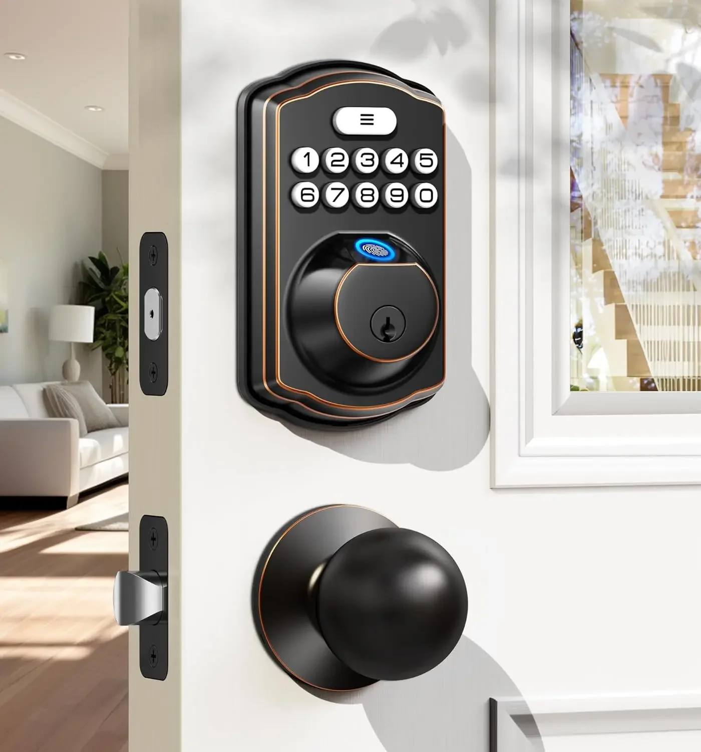 Fingerprint Door Lock with 2 Door Knobs - Keyless Entry Door Lock with Handle, Electronic Keypad Deadbolt,  Auto Lock