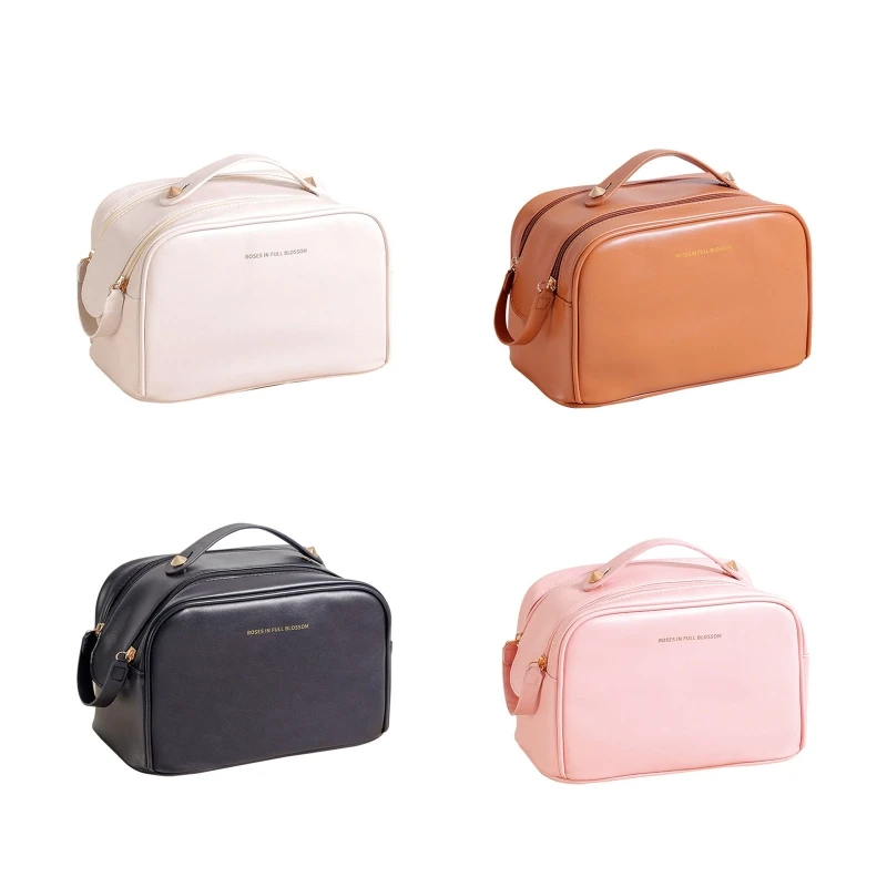 

Large Capacity Travel Cosmetic Bag Leather Makeup Bags Portable Toiletry with Handle for Women Girls