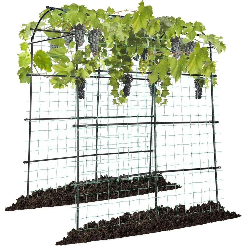 

7Ft. Arch Trellis for Climbing Plants, 7 x 6 x 7ft Tall Metal Tunnel Trellis, Lightweight Metal Plant Support Archway with Nylo