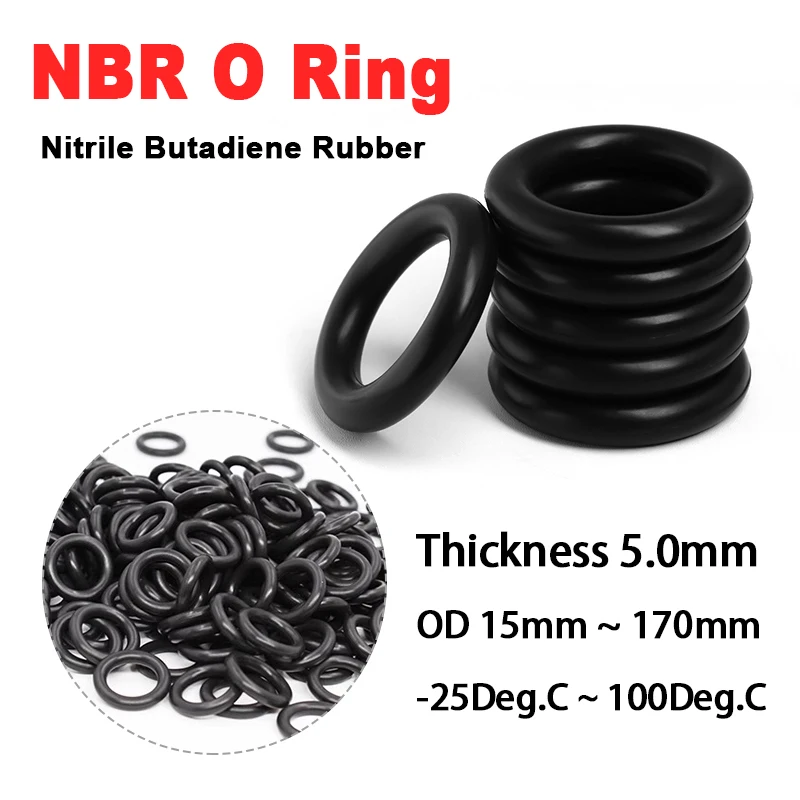 

5/10 Pieces NBR O Ring Gaskets CS 5mm OD 15mm ~ 170mm Black Nitrile Rubber Insulation O Type Corrosion Oil Resist Sealing Washer