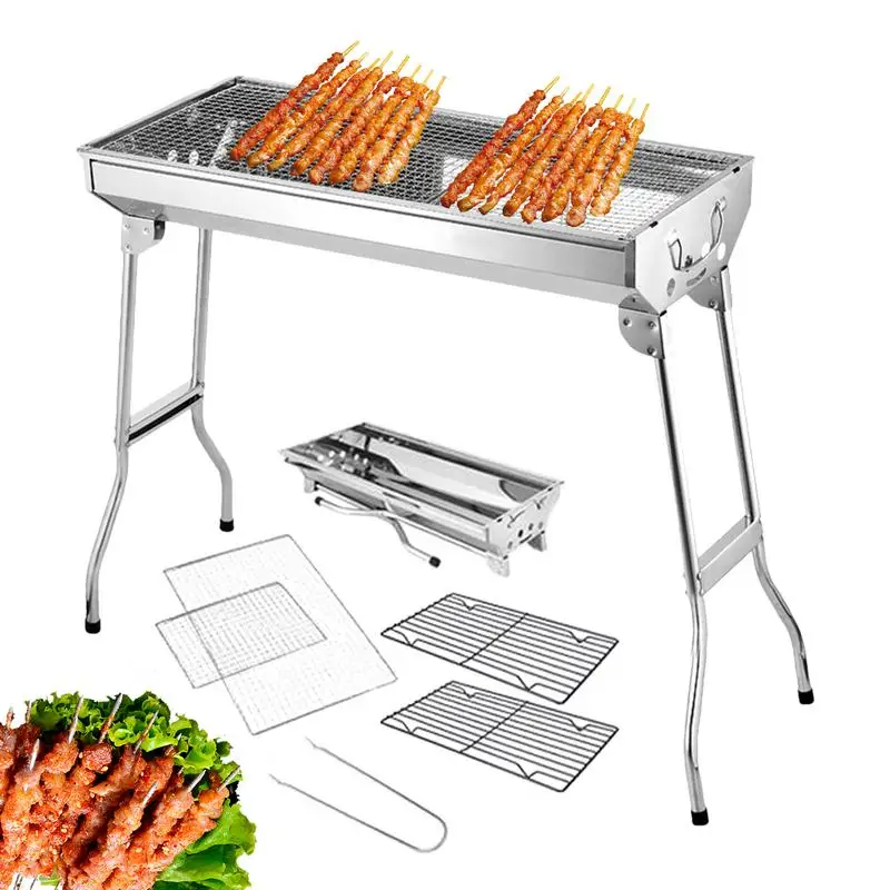 

Folding Portable Barbecue Charcoal Grill Stainless Steel Large BBQ Grill Tool For Outdoor Cooking Camping Picnics Beach