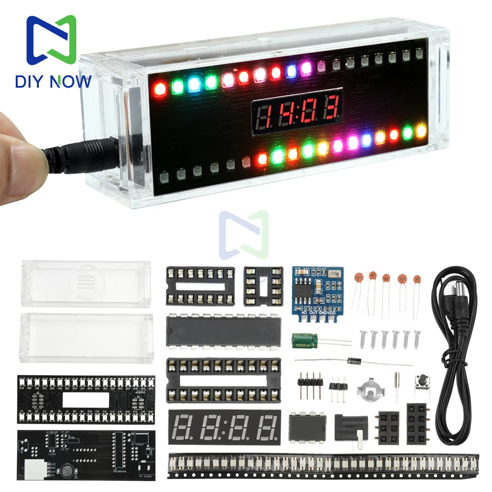 DIY Welding Practice Parts Dc 5V Seven-Color Led Sound-Controlled Spectrum Rhythm Light Digital Clock Electronic Diy Production