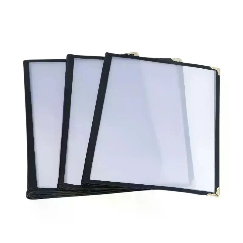 Reusable A4 PVC Menu Holder, Foldable Transparent Double Panels Binder, Waterproof Letter Size Paper Cover for Restaurant & Cafe
