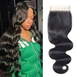 Yyong Brazilian Body Wave Lace Closure Remy One pcs 4X4 Lace Closure Free Middle Three Part Swiss Lace With Baby Hair 8