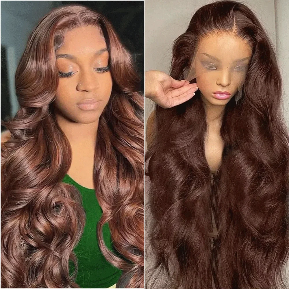Chocolate 13x6 Hd Lace Front Human Hair Wigs Body Wave Pre Plucked Dark Brown Colored 13x4 HD Lace Frontal Wig on Sale Clearance image 3
