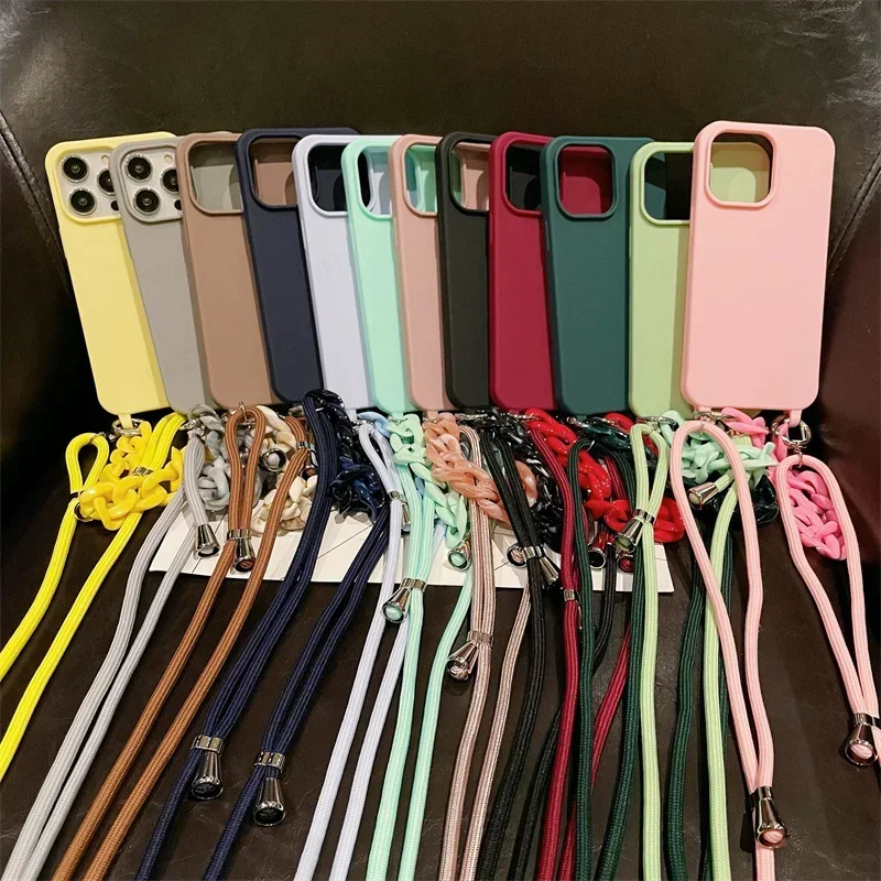 Marble Chain Crossbody Lanyard Strap Case For iPhone 16 15 14 13 12 Mini 11 Pro XS Max Plus X XR Silicone Soft Back Cover