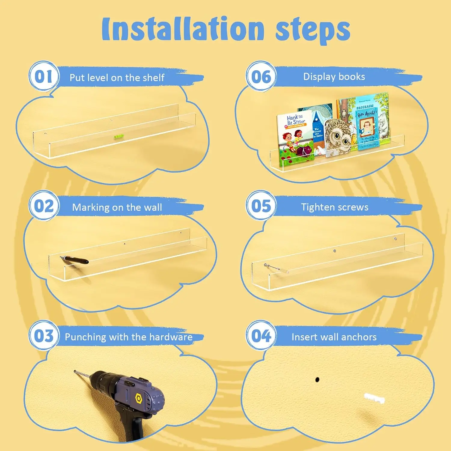 أرفف كتب عائمة من الأكريليك مقاس 36 بوصة للأطفال، عبوتان، أرفف حائط كبيرة جدًا لمجموعات الكتب #5