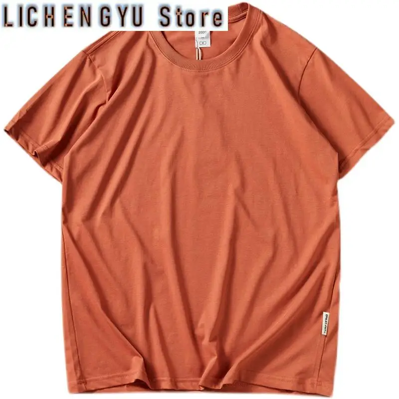 

Summer New American Retro Short-sleeved O-neck Solid Color T-shirt Men's Fashion Simple Washed Casual Sport Couple Tops