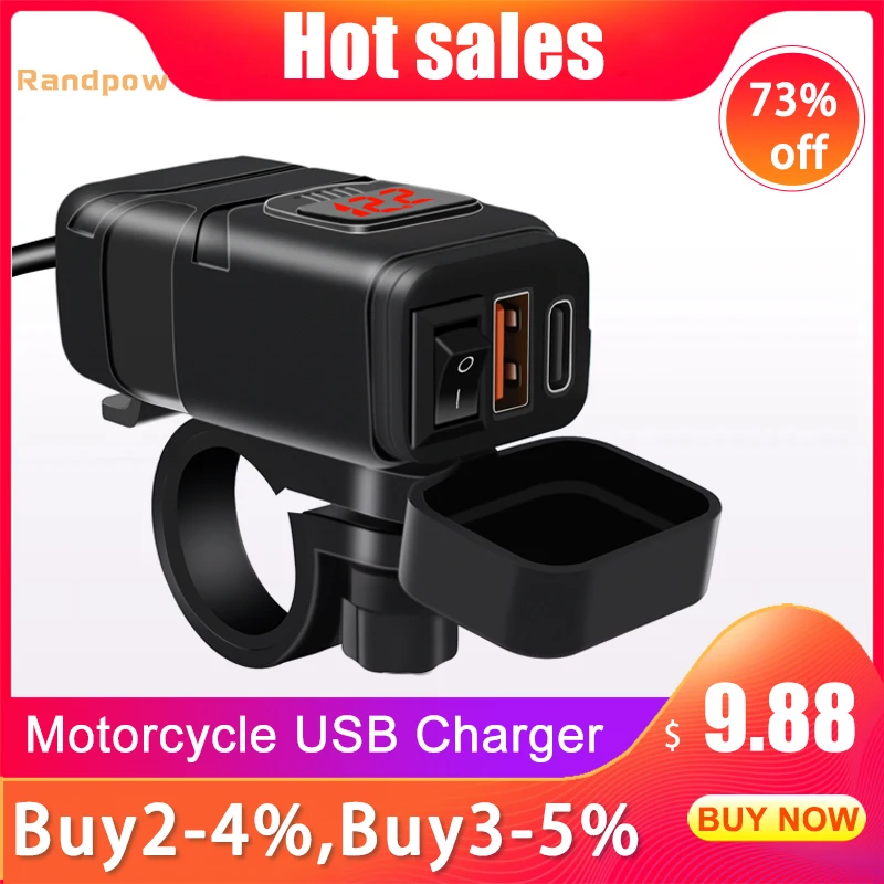 

Randpow Motorcycle USB Charger QC3.0 Dual USB Type C PD Quick Charge Socket Waterproof With Voltmeter Motorcycle Accessories