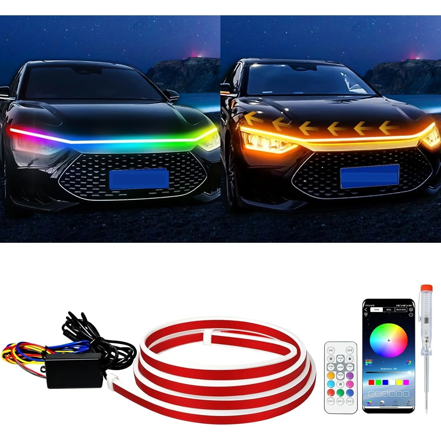 Scan Start Up Led Hood Light Strip Exterior Car Led Strip Light DRL Dynamic Daytime Running Lights for Car,Truck,SUV,12V