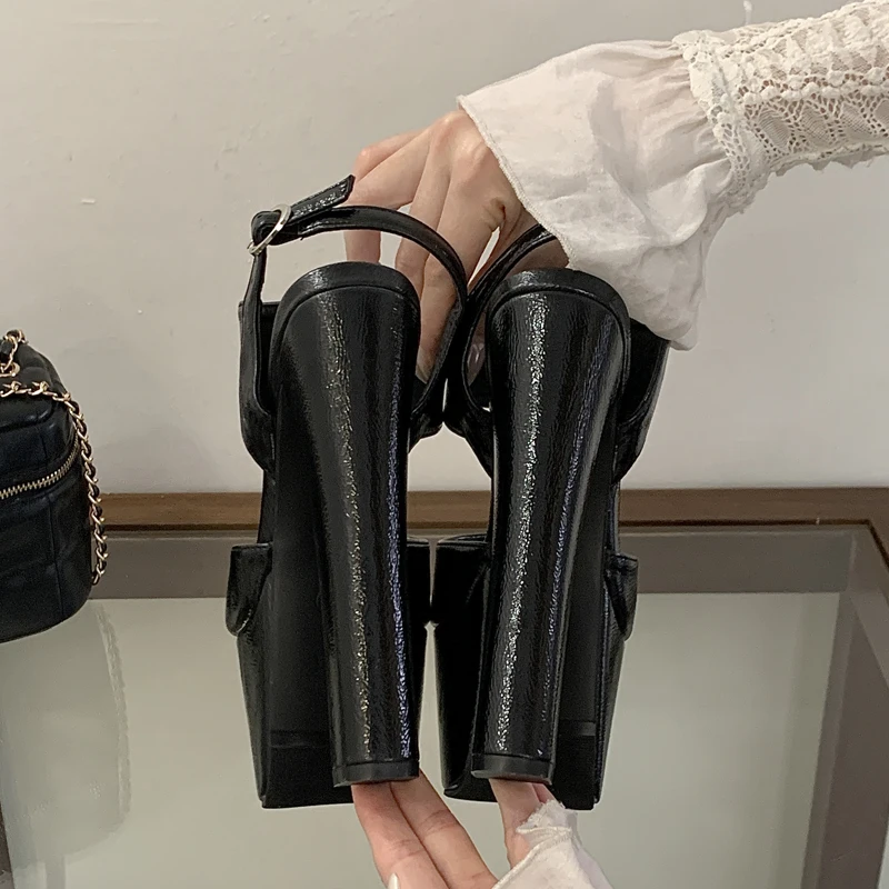 صنادل نسائية صيفية عصرية مفتوحة من الأمام بحزام بإبزيم أحذية نسائية ذات نعل سميك وكعب مربع أحذية Zapatos De Mujer #5