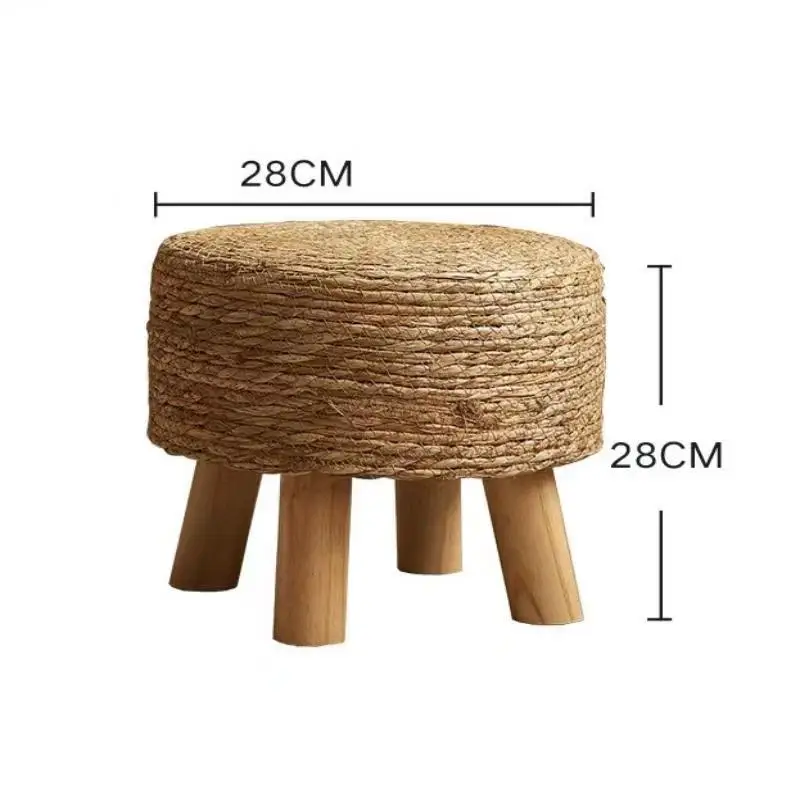 Retro Small Stool Rattan Simple Square Bench Home Woven Low Stools Creative Living Room Solid Wood Round Exquisite Furniture