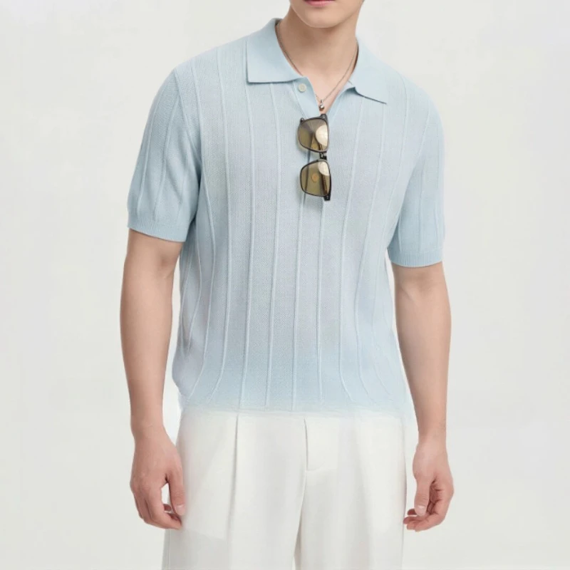Gentleman's Linen-blend Knitted Short-sleeved Men's POLO Shirt, Lapel Casual T-shirt Top Summer