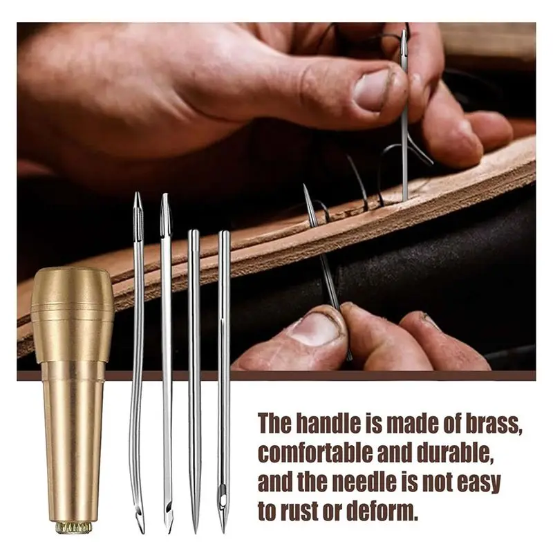 Fine Workmanship Sewing Awl Needles, 52Pcs Leather Sewing Kit 36Pcs Straight Needle + 12Pcs Curved Crochet Needle + 4Pcs Copper