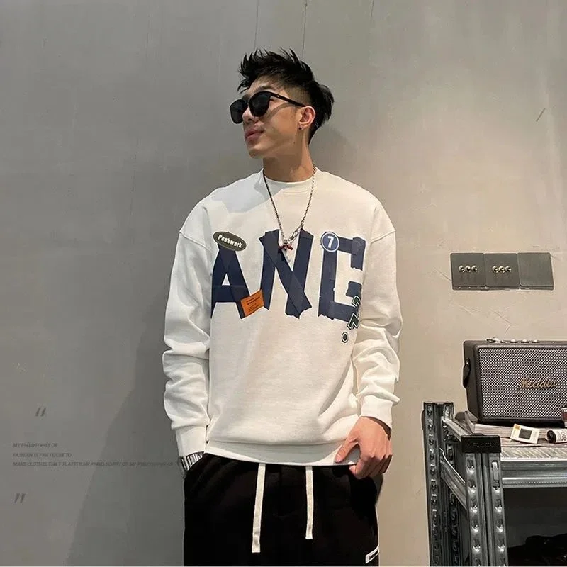 

Autumn Crewneck Man Pullover Cotton Round Neck Overfit Winter One Piece Loose 90s Vintage Sweatshirts for Men S Harajuku Fashion