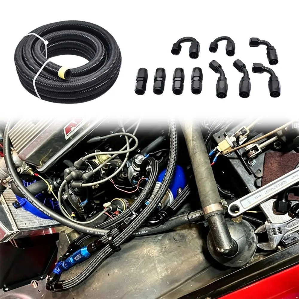 Universal 6AN 10FT Nylon Braided CPE Fuel Line Hose Pipe & AN6 End Fittings Kits For Honda Braided fuel line
