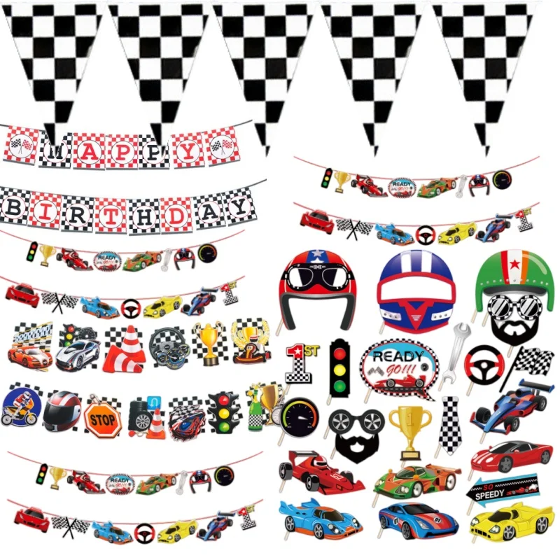 Hanging Flag Black and White Checkered Racing Pennant Banner for Nascar Theme Race Car Birthday Formula 1 Party Decoration Favor