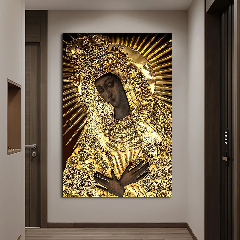 Classic Abstract Wall Art Black Virgin Mary Polish Madonna HD Canvas Print Poster Home Living Room Entrance Decoration