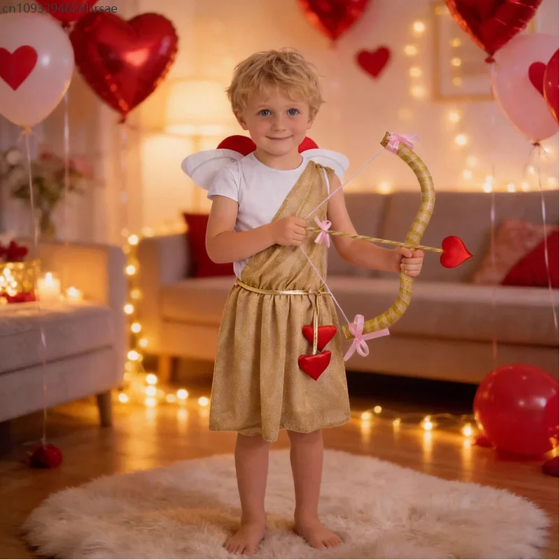 

Valentine'S Day enfant Angel Cosplay Wings Set School Performance Costume Unisex Festival Satge Heart Shaped Decorations Outfits