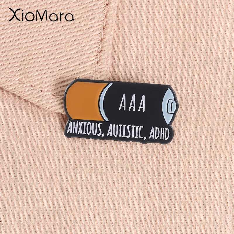 Low Battery Enamel Pin Anxious Autistic ADHD Quote Brooches Neurodiversity Lapel Badge for Backpacks Jewelry Gifts